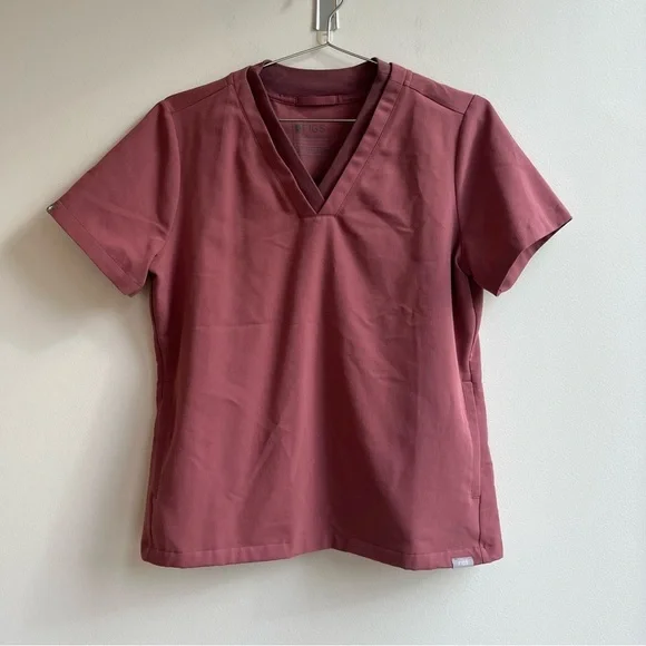 Figs Oran Slim Scrub Top V Neck Pockets Short Sleeve Slim Fit Pink Maeve Layers - Picture 4 of 9